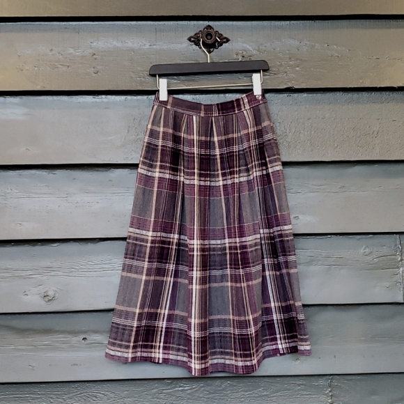 Vintage Dresses & Skirts - Vintage JACK WINTER Wool High Waisted Plaid Midi Skirt sz 8 Women's